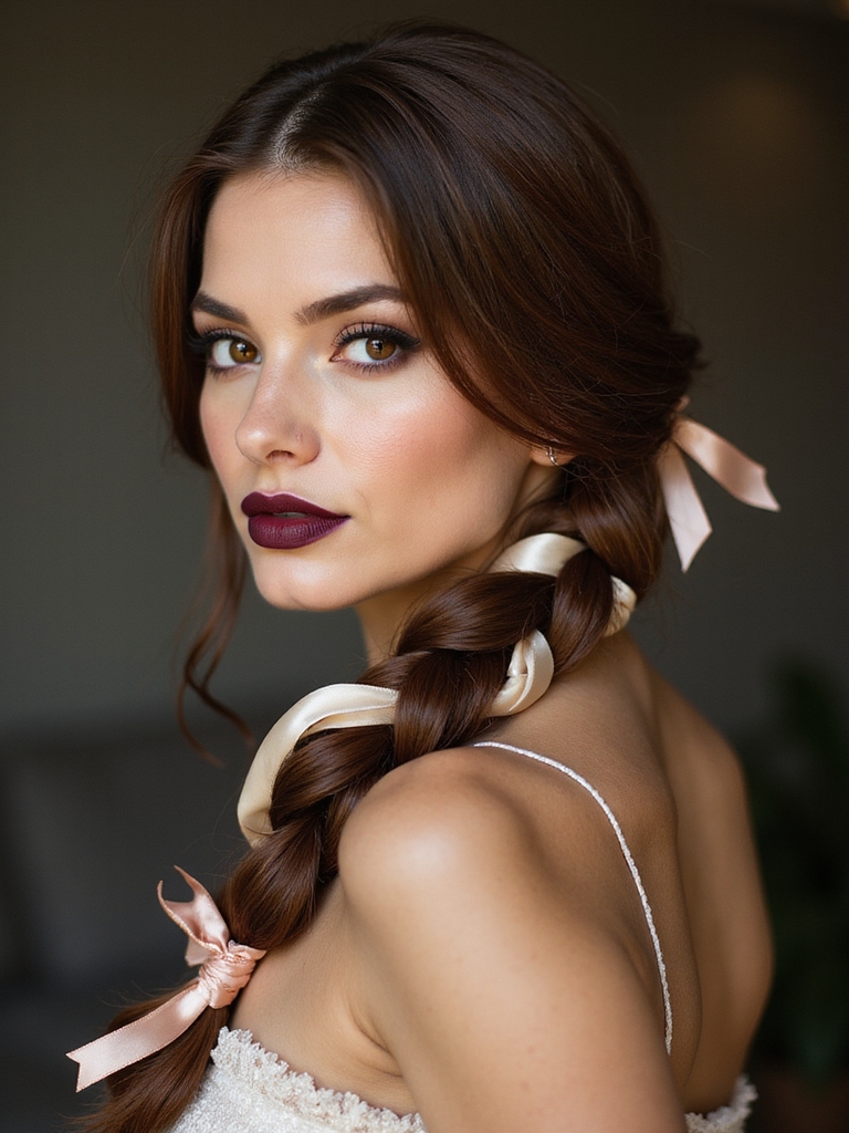 satin ribbon woven through braids