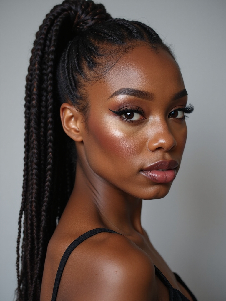 side swept cornrows sleek ponytail