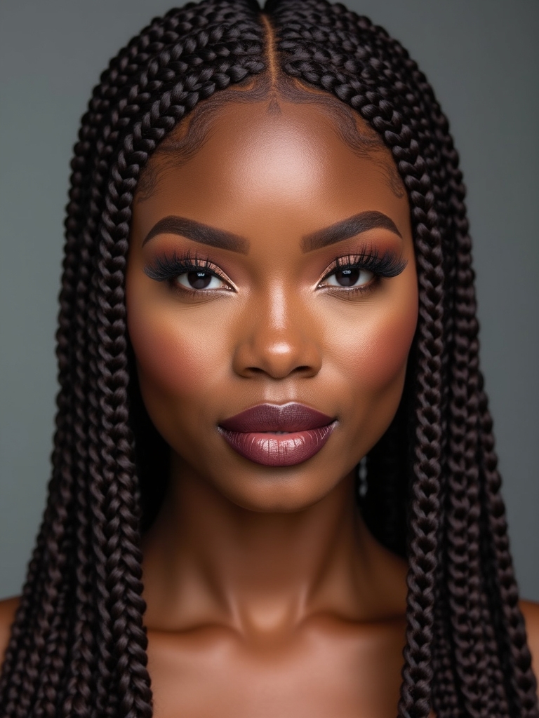 sleek center part stitch braids