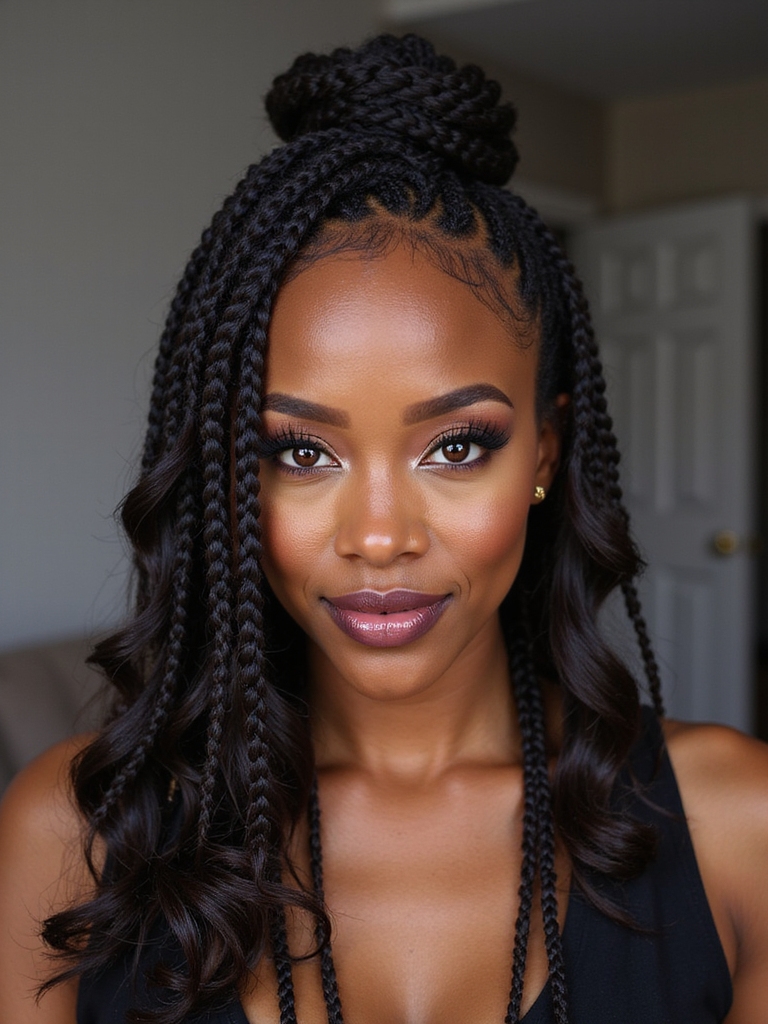 sleek feed in cornrows with curls