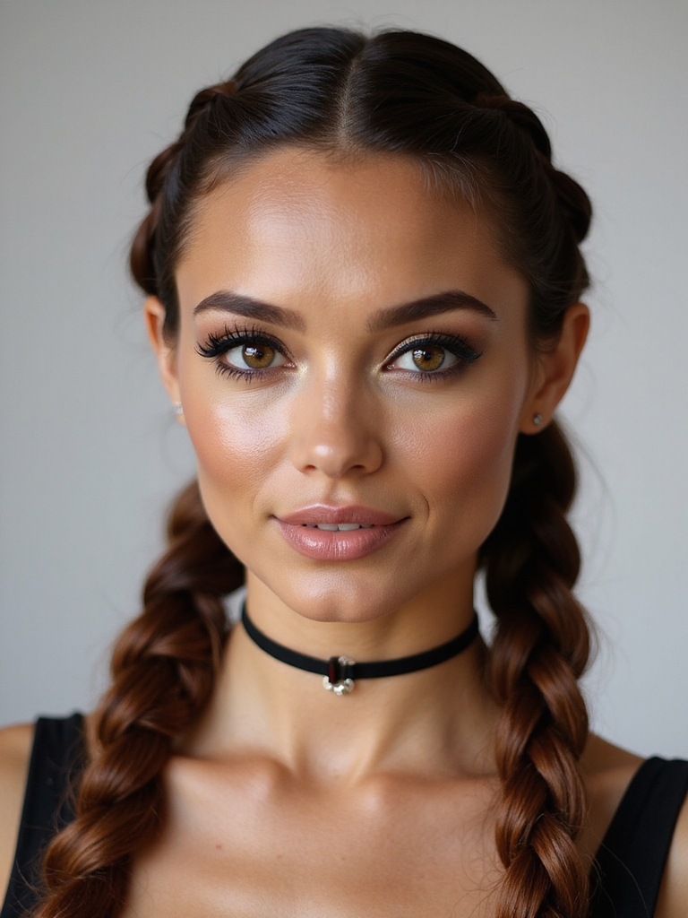 sleek glossy center part braids