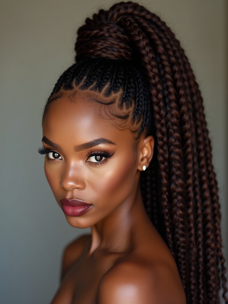 sleek high ponytail knotless braids