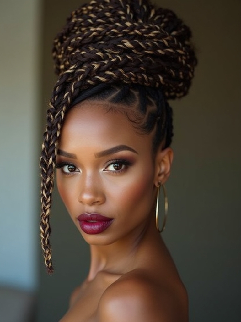 thick sculpted high braid updo