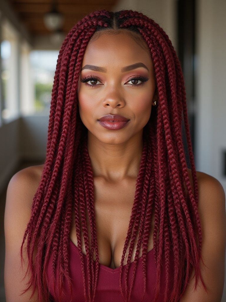vibrant scarlet braided hairstyles