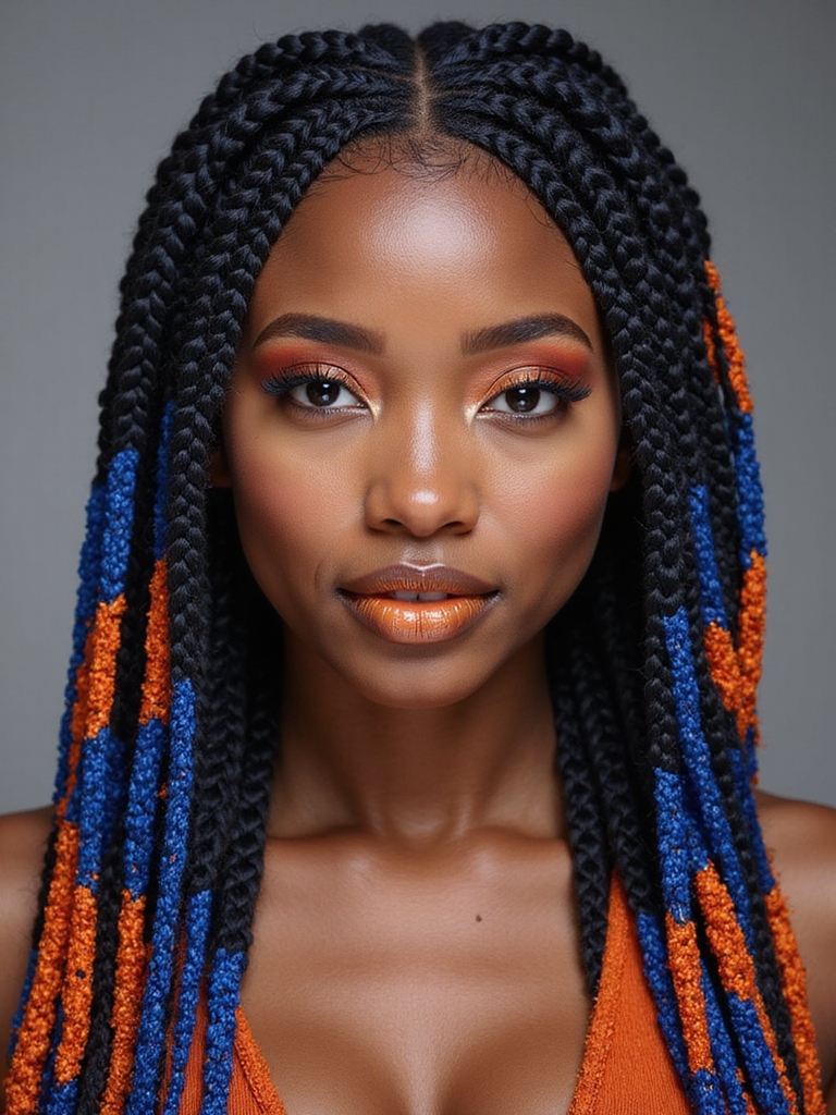 vivid color blocked fulani braids