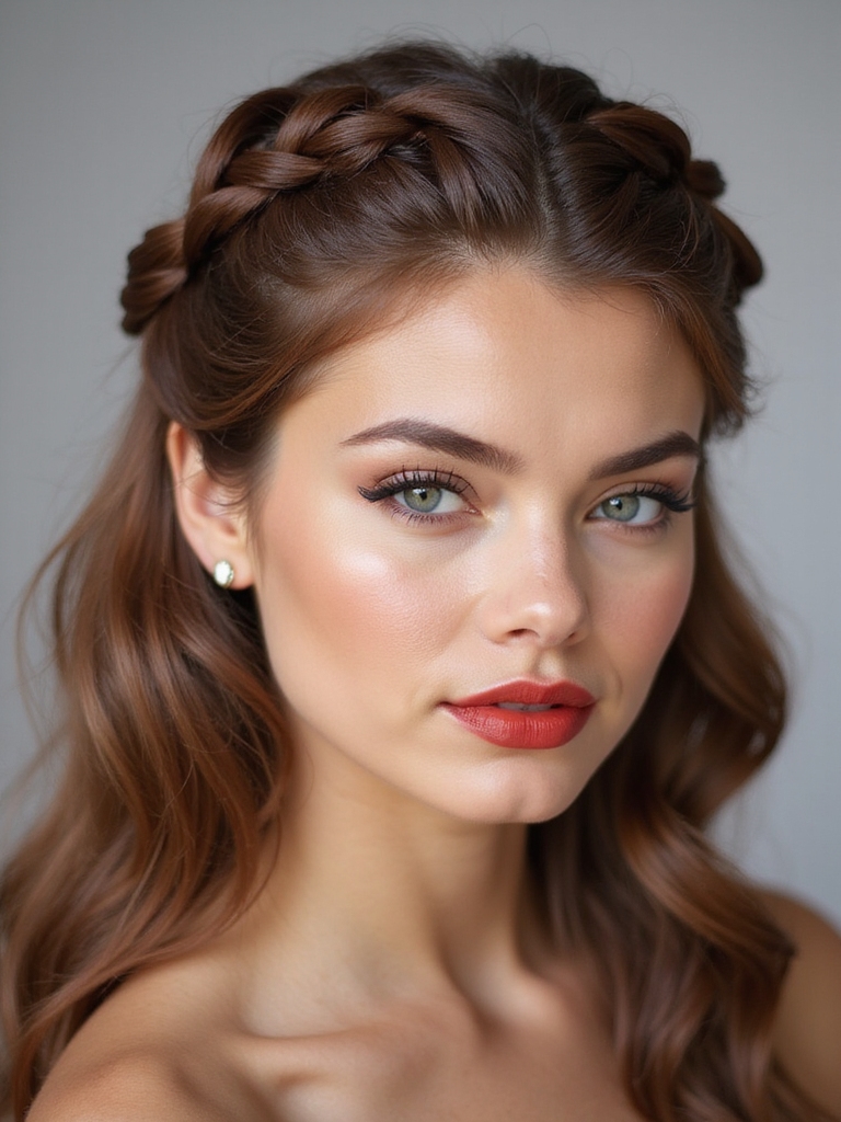 braided crown into half ponytail