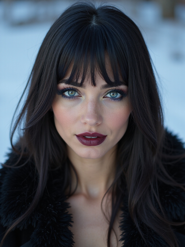 center parted glossy straight hair