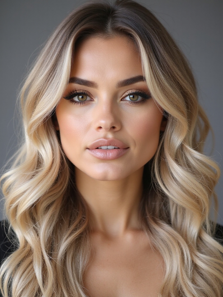 champagne blonde with shadowed roots