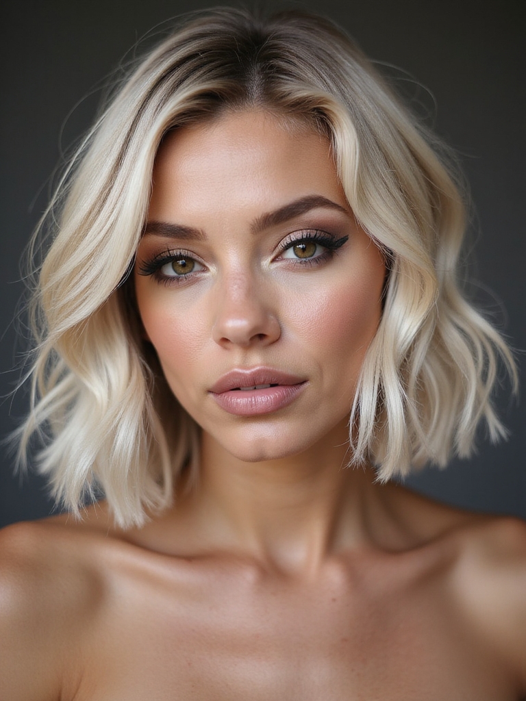 choppy textured bob with highlights