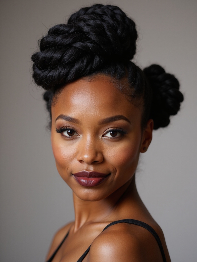 chunky sculptural two strand updo