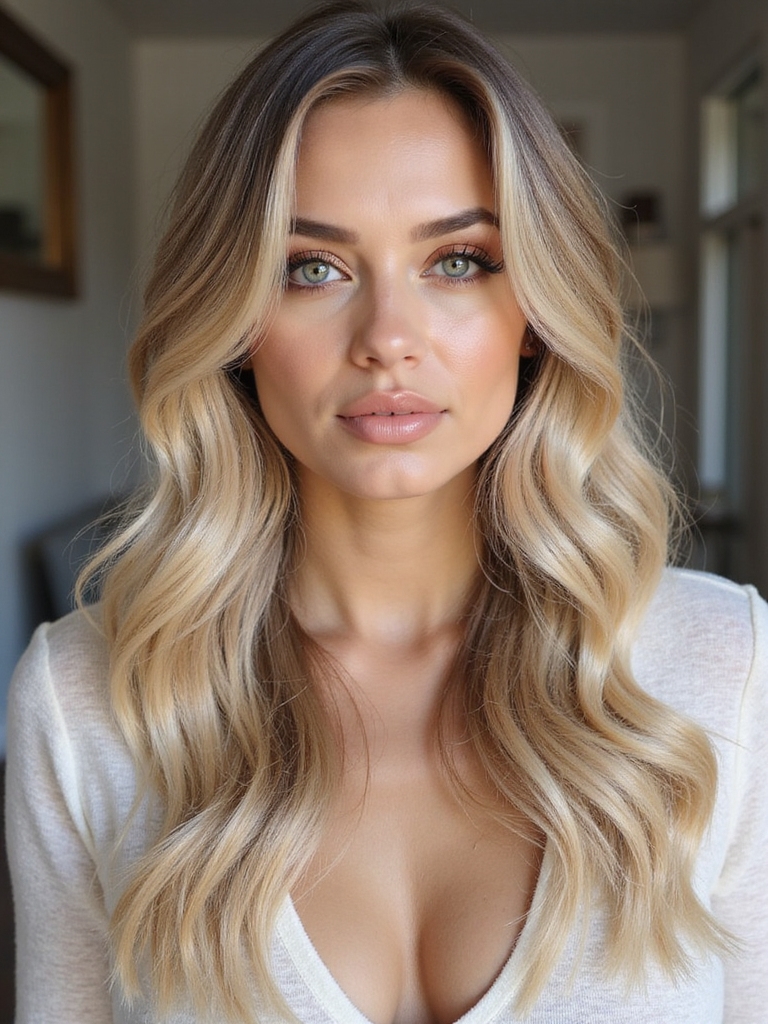 creamy champagne face framing balayage