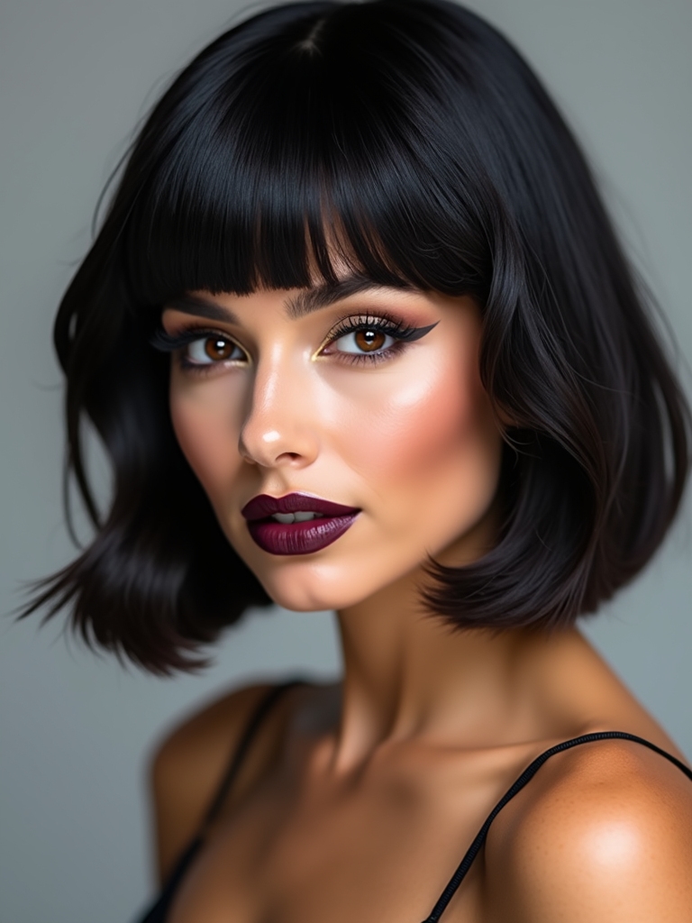 dark glossy lob layered frame