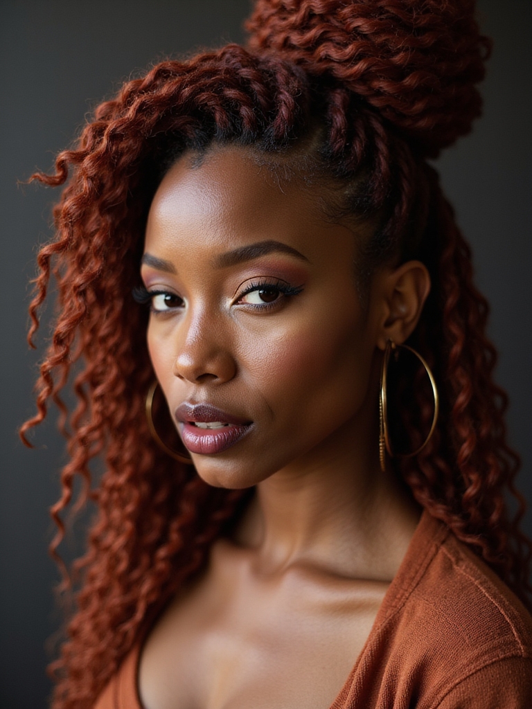 deep auburn twisted updo