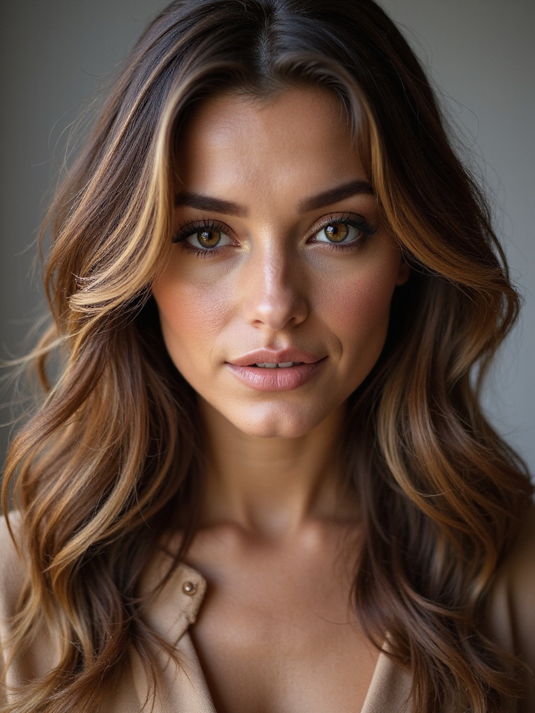 feathered brunette with babylights
