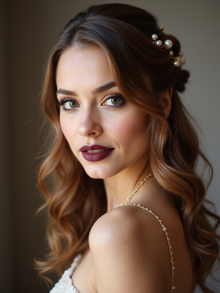 glossy loose curls with pins