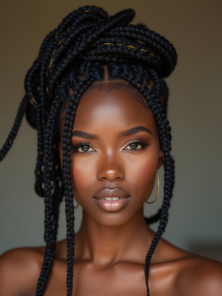 gold threaded multi directional cornrows