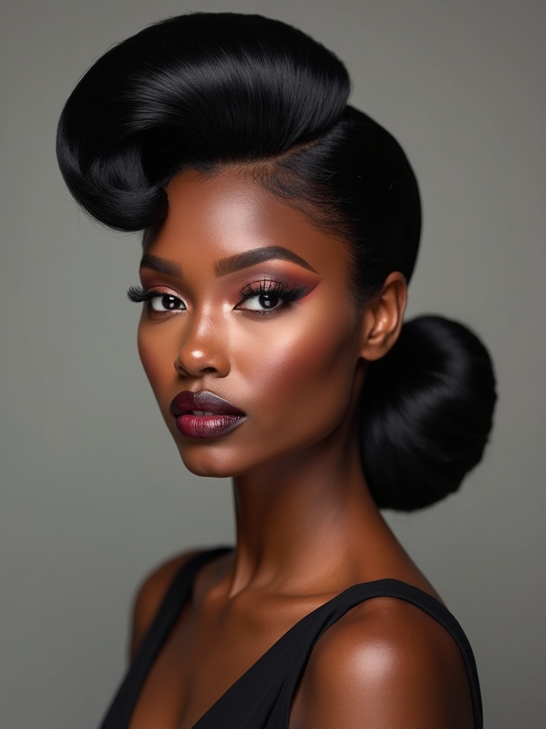 high sculpted pompadour with pin tucks