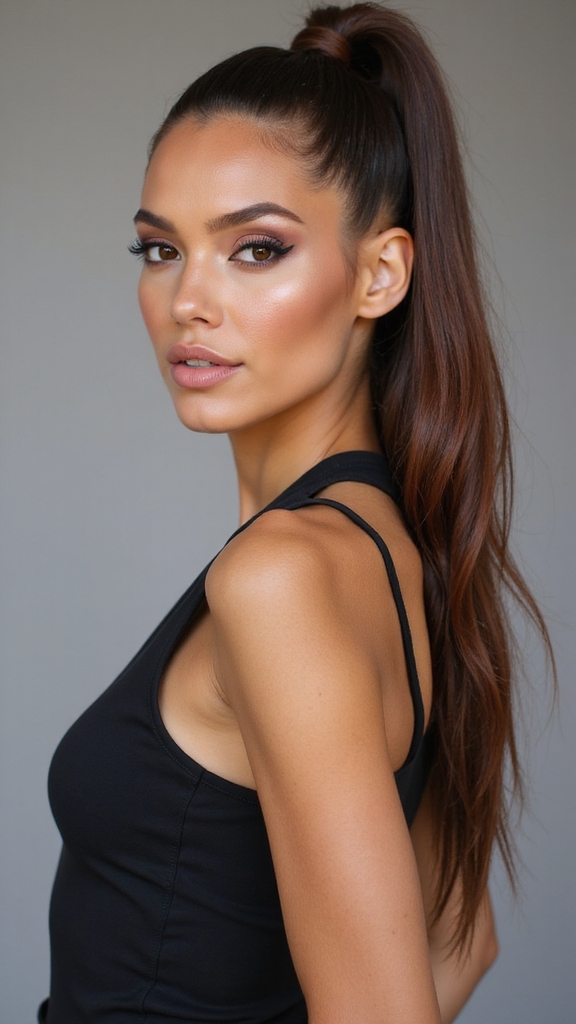 high sleek wrapped ponytail