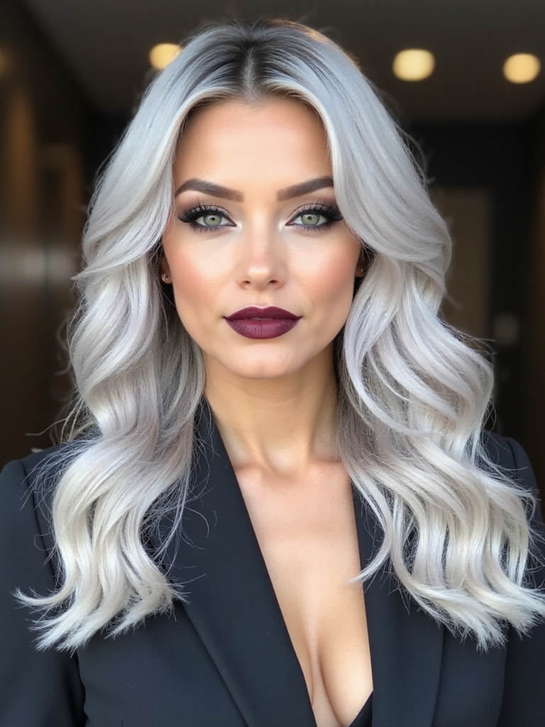 icy platinum balayage with shadow