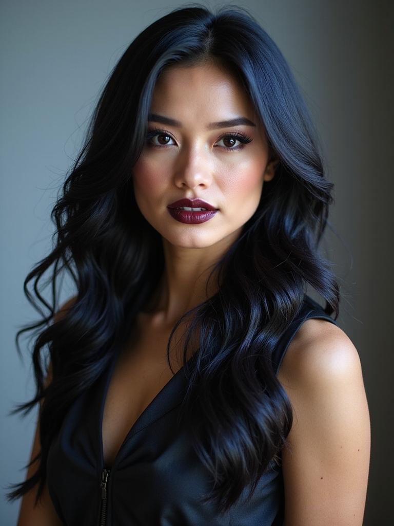 jet black hair with blue gloss