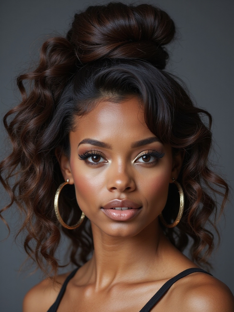 lifted roots voluminous curled ponytail