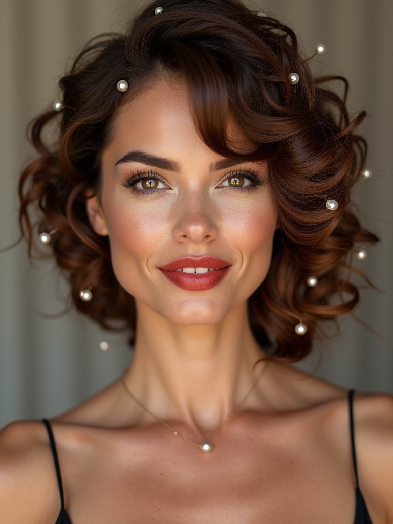 loose nape updo with pearls