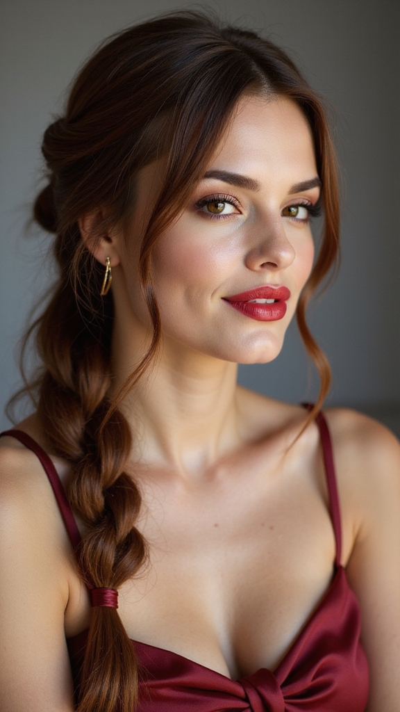 low knotted ponytail with ribbon