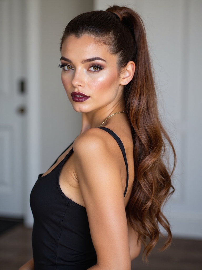 low polished sleek half ponytail