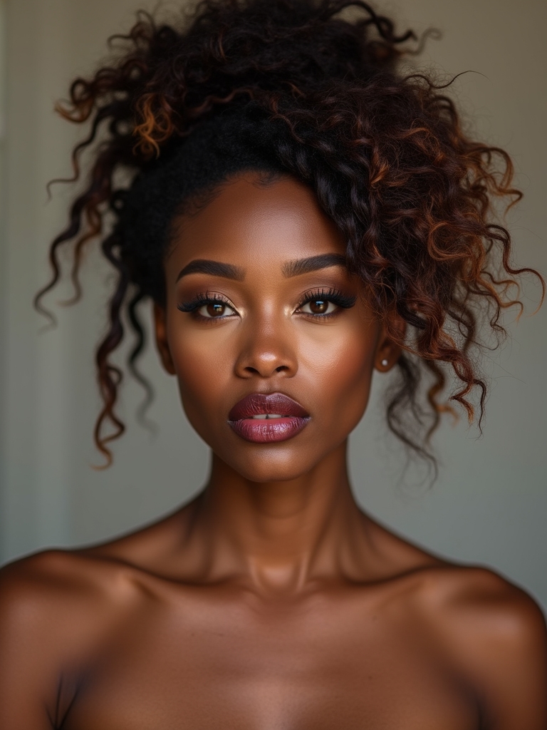 messy top knot with curls