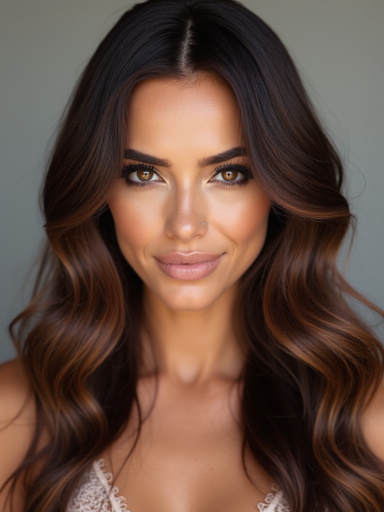 rich chocolate with caramel balayage