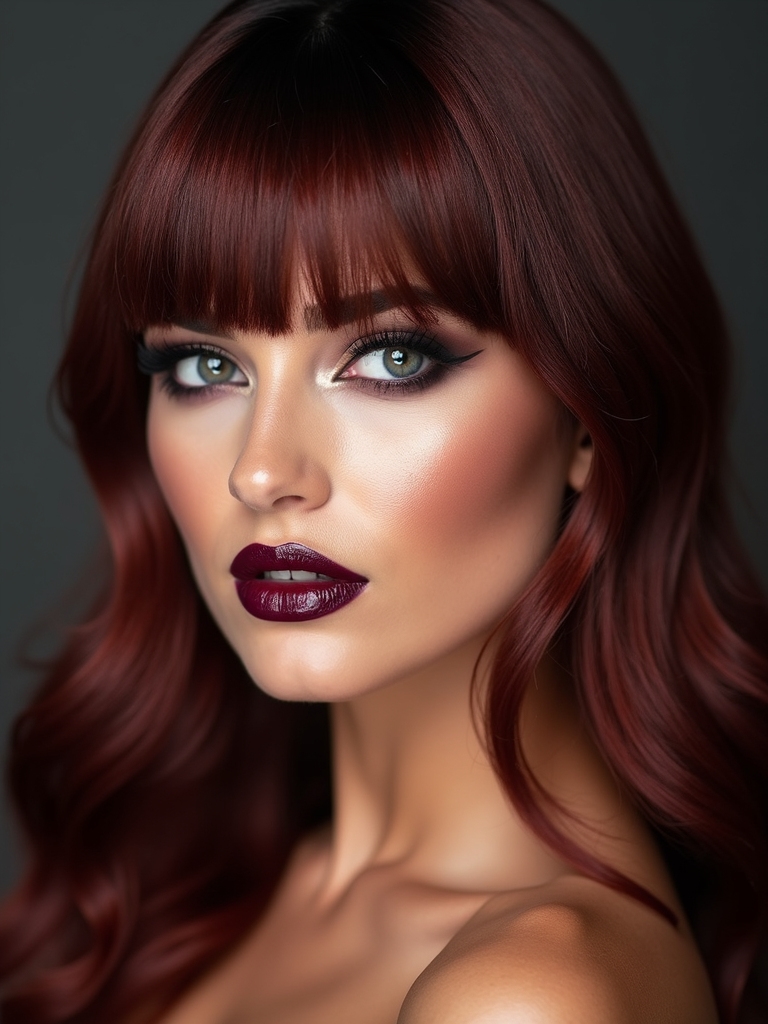 rich glossy mahogany bangs