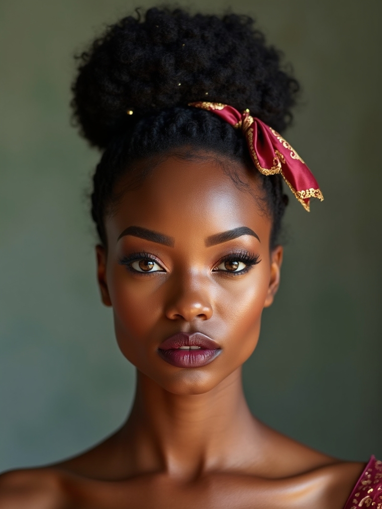 scarf and pin embellished bun