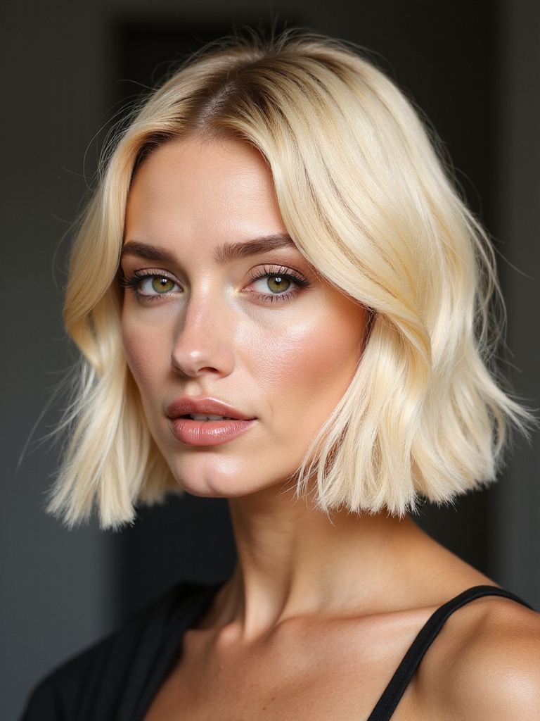 sculpted butter blonde a line bob