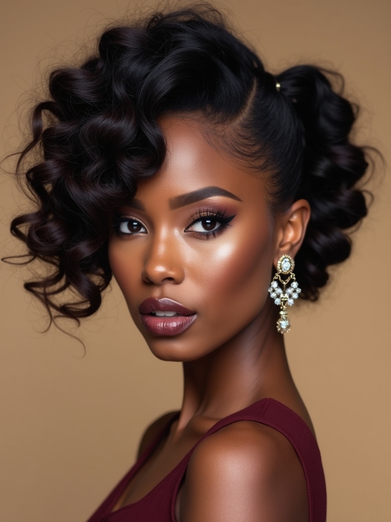 side swept curled pinned updo