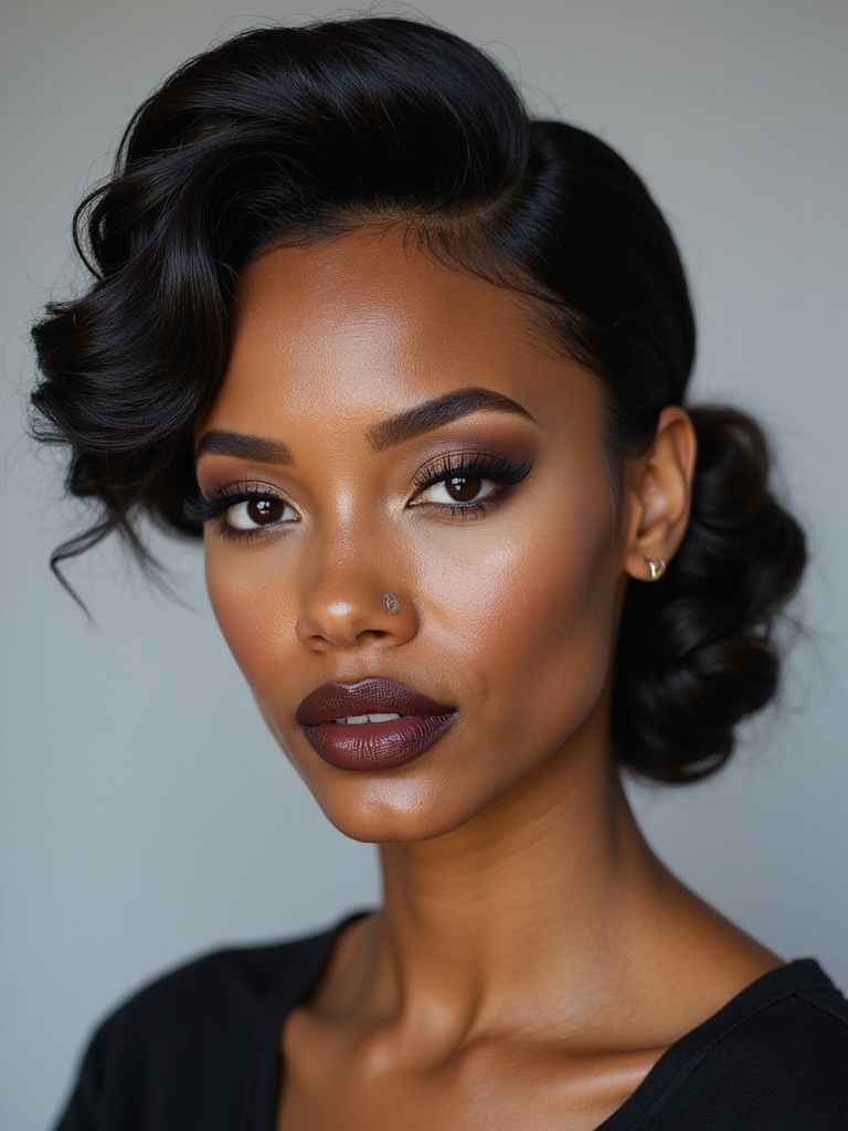 side swept sleek tucked updo