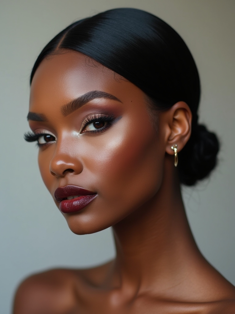 sleek center part low bun