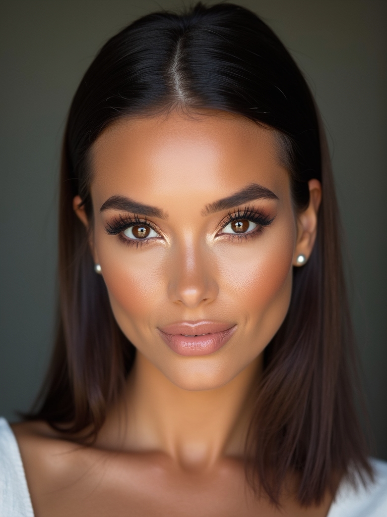 sleek center parted straight half up