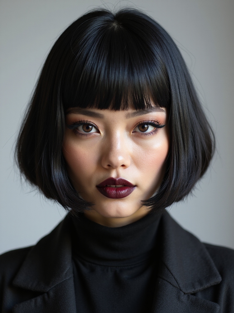 sleek glossy blunt precision cut