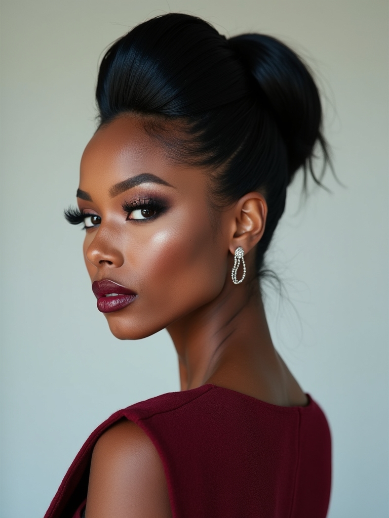sleek glossy ponytail with edges