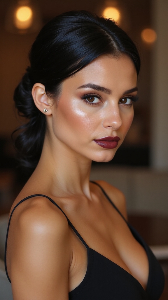 sleek glossy tucked low roll