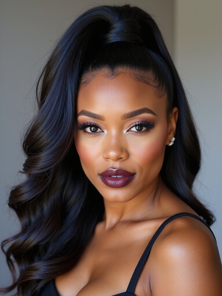 sleek high ponytail curls