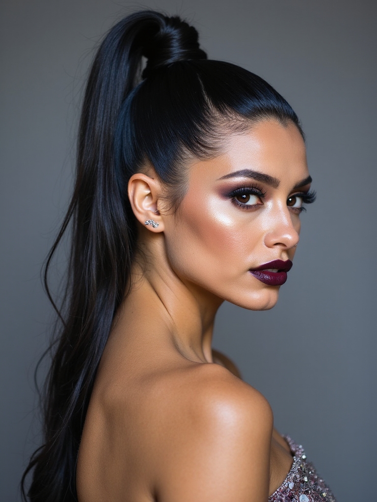 sleek high ponytail detailing