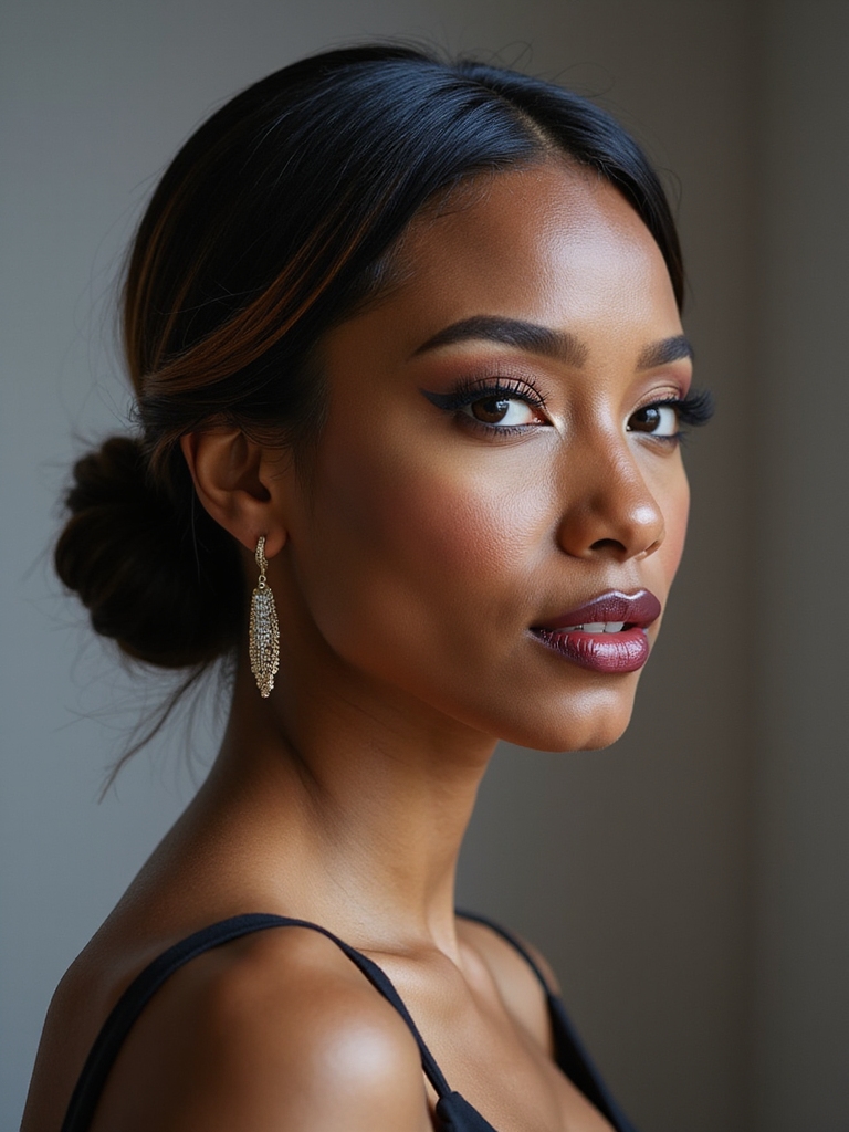sleek low bun deep part