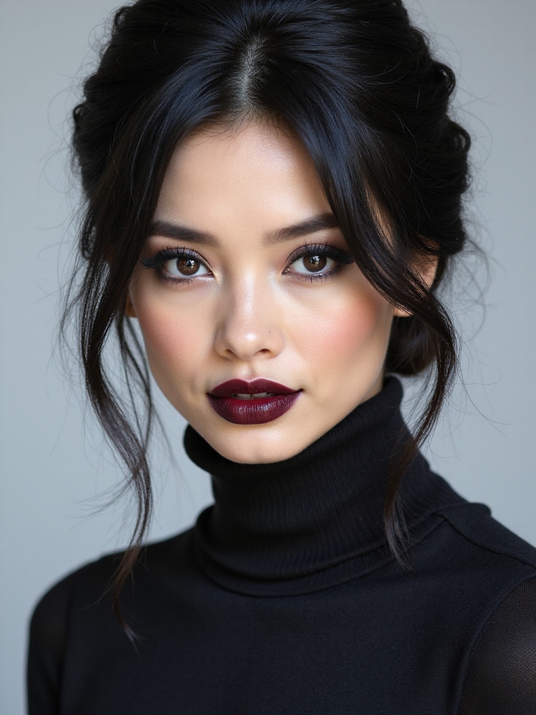 sleek low bun with tendrils