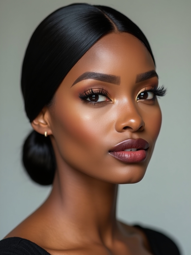 sleek low chignon ponytail