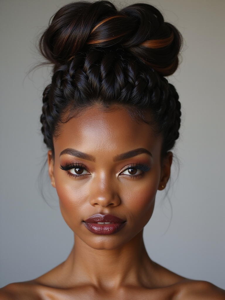 sleek pompadour with braids