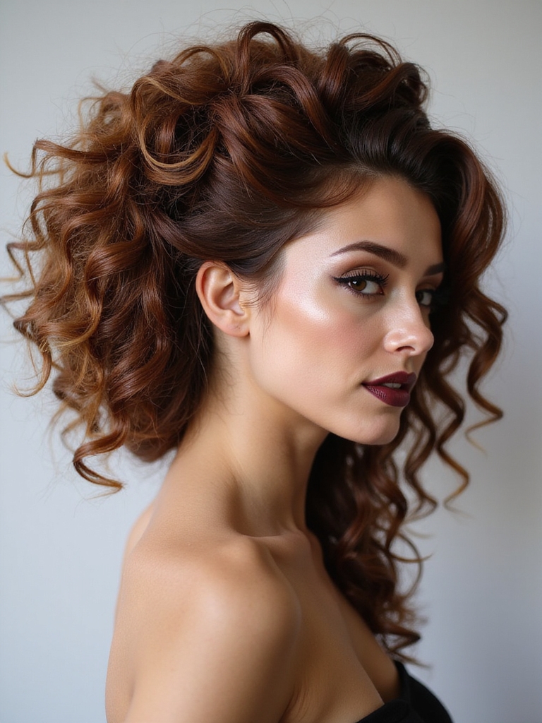 sleek side swept curly chignon