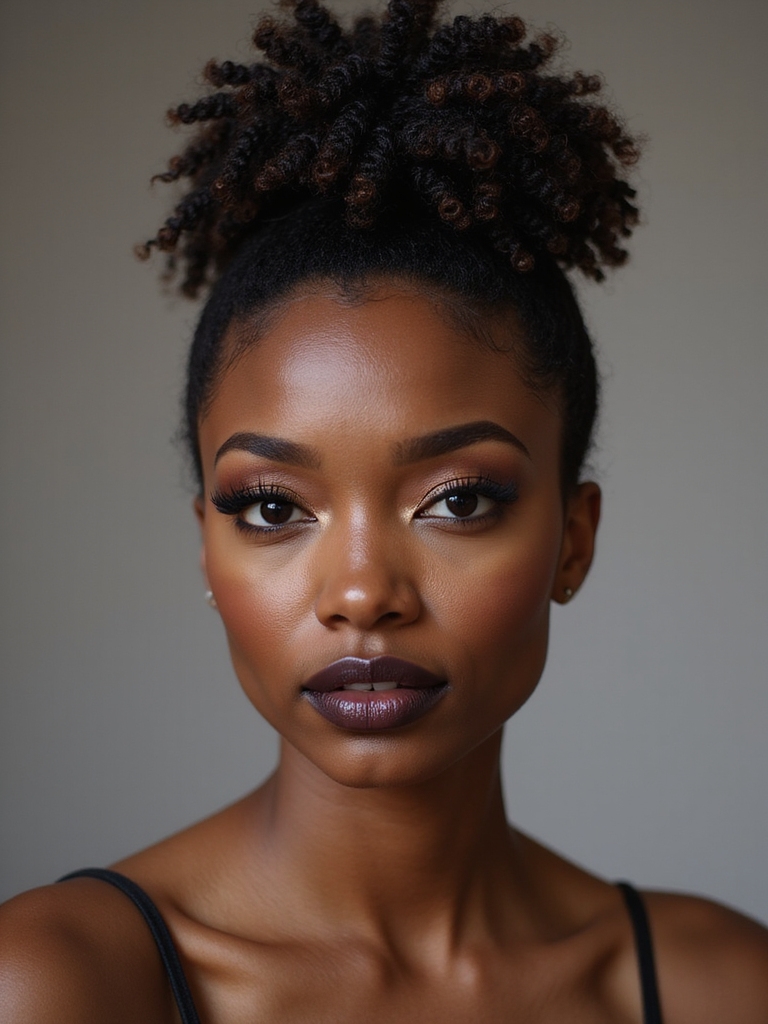 sleek top knot curly puff