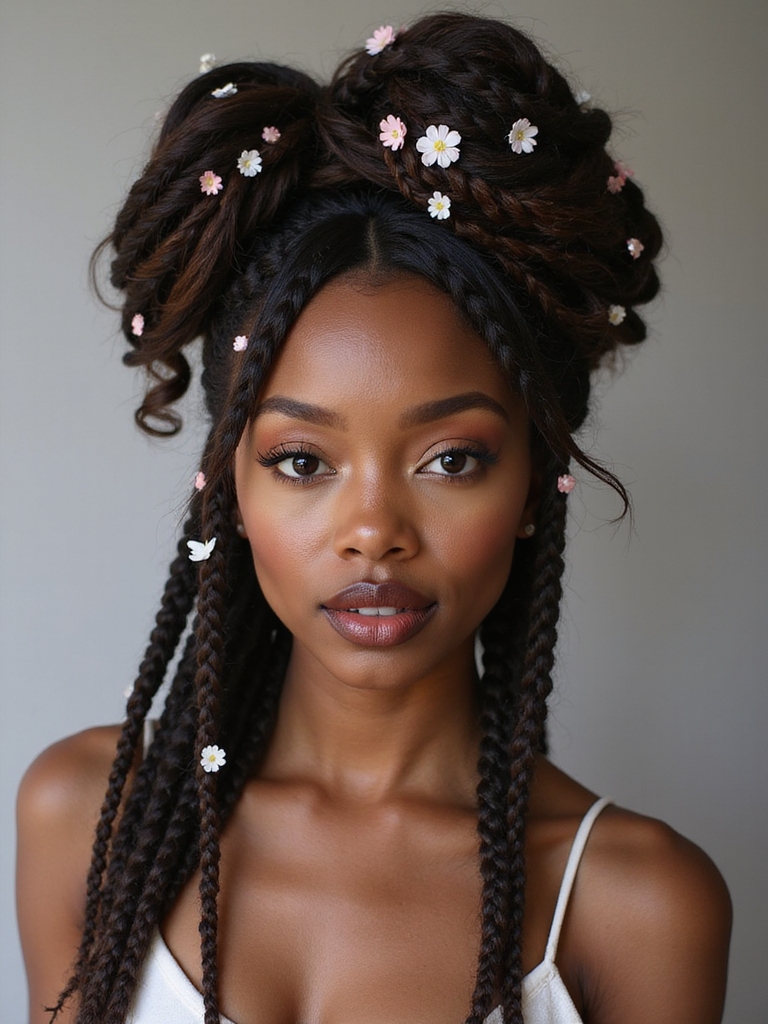 soft box braid floral chignon