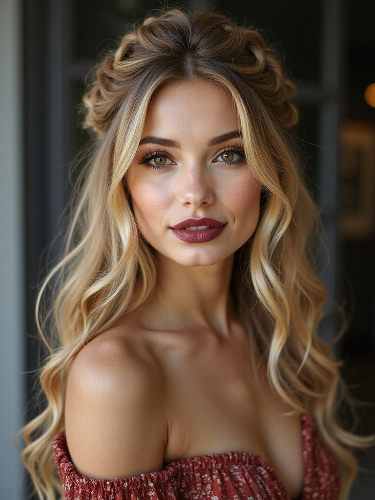 textured boho fishtail half up